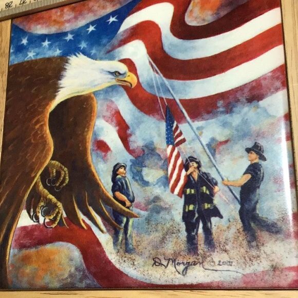 911 framed tile trivet by D Morgen - Picture 2 of 4